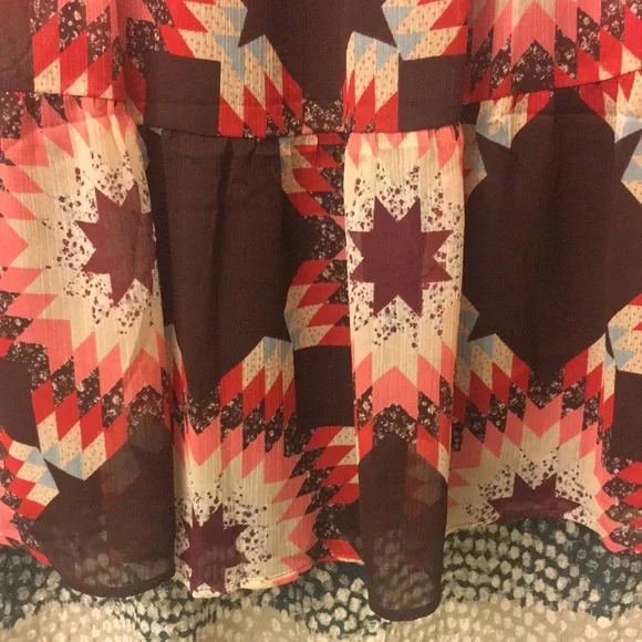 LOFT Patchwork Tie Neck Pocket Dress - Picture 7 of 7